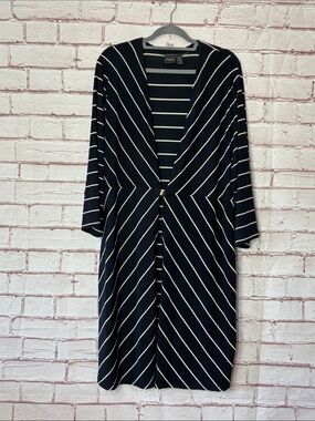 Chico’s Travelers Navy & White Striped Cardigan Like New Size 4 (xL)